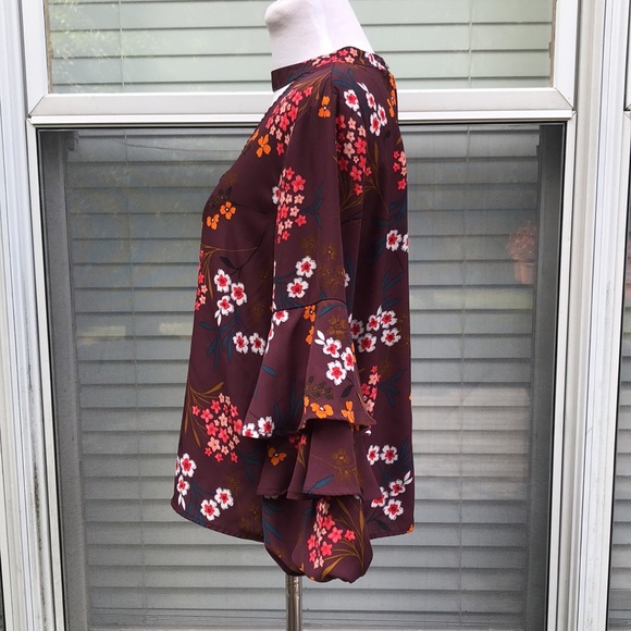 Lipslide Purple Floral Choker Bell Sleeve Top sz M - Picture 4 of 10